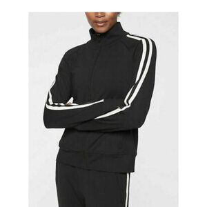 Athleta Black Track Jacket White Stripe Sleeve Size Large